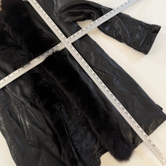 Marvin Richard’s J. Percy Leather Coat Jacket Womens Small Black Fur Trim - Picture 3 of 7